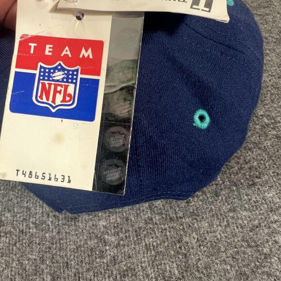 Vintage Miami Dolphins Hat Cap Strap Back Mens Blue NFL Football Script 90s - Picture 4 of 12